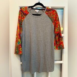 LuLaRoe Randy Baseball Raglan Sleeve Top Paisley Floral Plus Size 2X